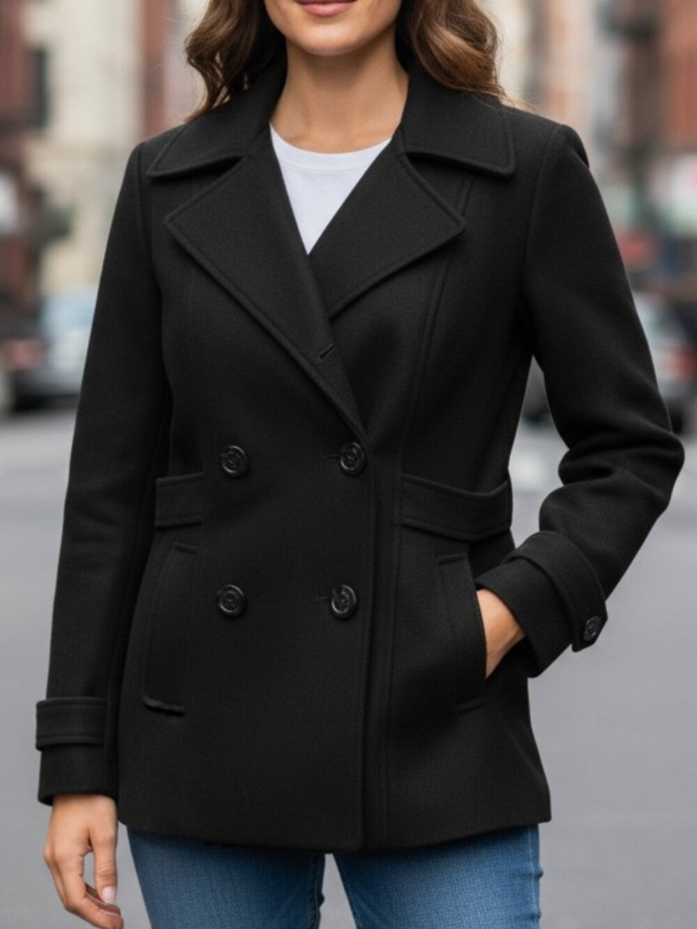 Runway Black Wool-blend Military Pea Coat Size Large